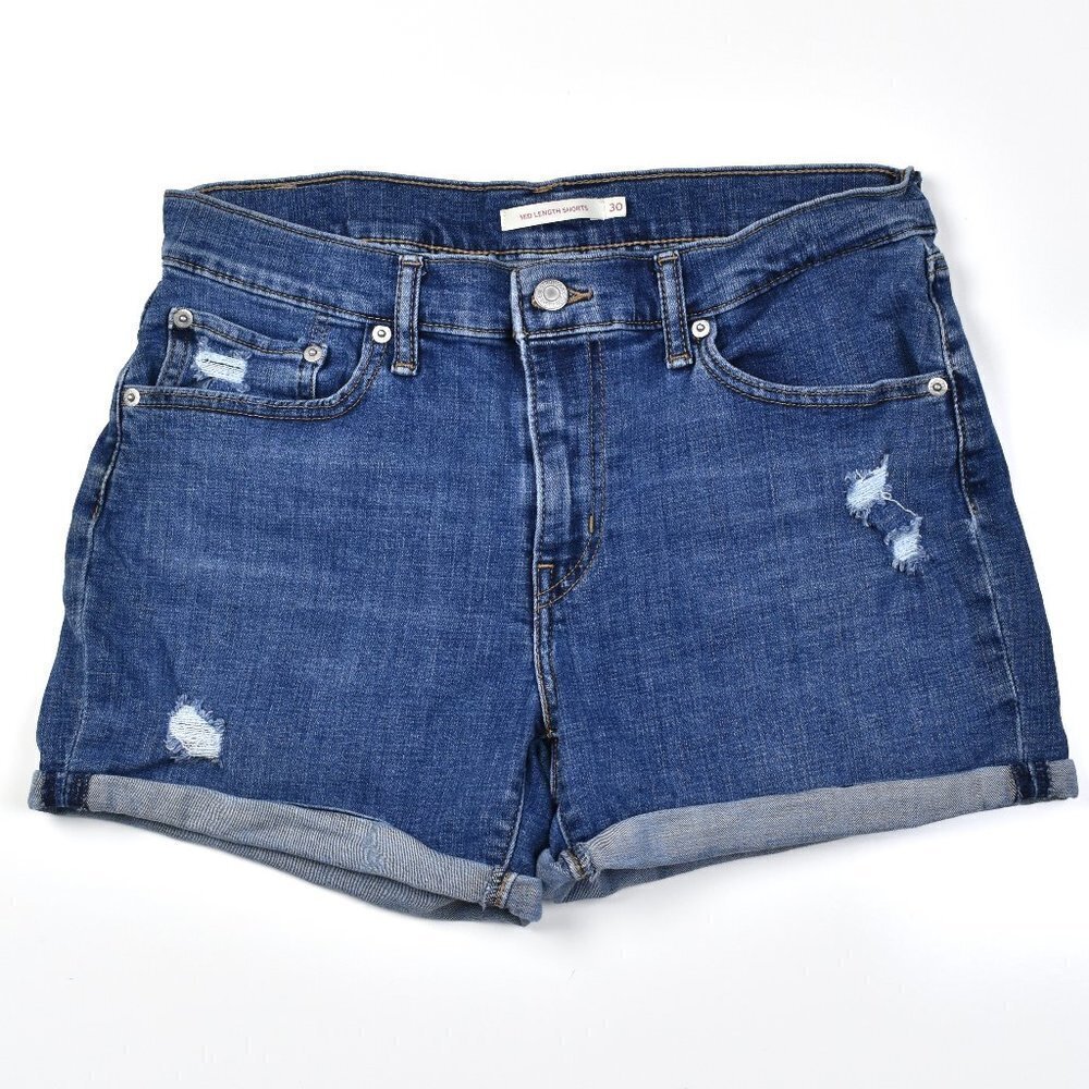 Levi's Mid Length Cuffed Denim Shorts Distressed 30